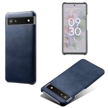 Imagem de Capa para Google Pixel 6A 5G,Proteção contra quedas,Casca de volta de cor sólida simples,Design de couro de imitação de plástico-Blue