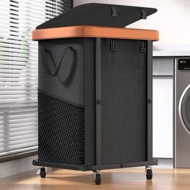 Imagem de Cesto de roupa suja Valentar 150L (40 galões) com rodas em couro preto