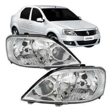 Imagem de Farol Lado Direito LD Cromado Logan 2011 a 2013 Substituição Automotiva Encaixe Preciso Iluminação Segura Material Resistente Instalação Prática Durável
