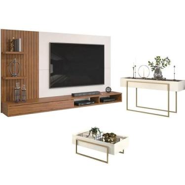Imagem de Painel para Tv Bento Freijó Off White com Aparador para Sala Petri e M