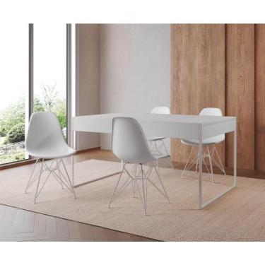 Imagem de Mesa Jantar Industrial Retangular Branca 137X90Cm Com 4 Cadeiras Branc