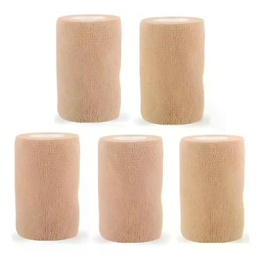 Imagem de Kit 5 Bandagem Elástica Flexivel Autoaderente 10cmx4,5m - FWC, Bege