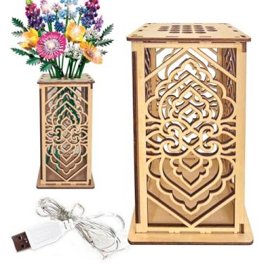 Imagem de Vaso de madeira para flores Lego, suporte de exibição para Lego botânicos, vaso de padrão oco geométrico, presente para amantes de flores (madeira)