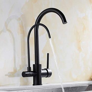 Imagem de wang hao shop Torneiras, torneiras de pia de cozinha torneira de cozinha moderna, torneira de cozinha de 3 vias com filtro de água, torneiras de água potável de alça dupla 3 vias, torneira misturadora