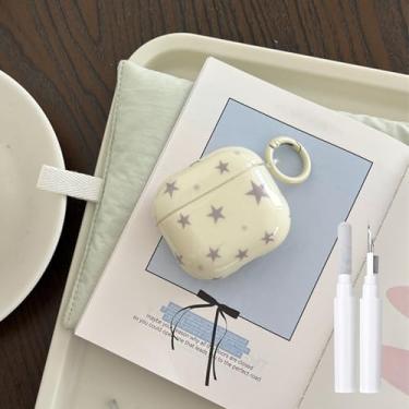 Imagem de Fycyko Capa compatível com Airpods Pro 3 com kit de limpeza, estampa de estrelas, design de estética, à prova de choque, chaveiro para meninas e mulheres, capa protetora - amarelo