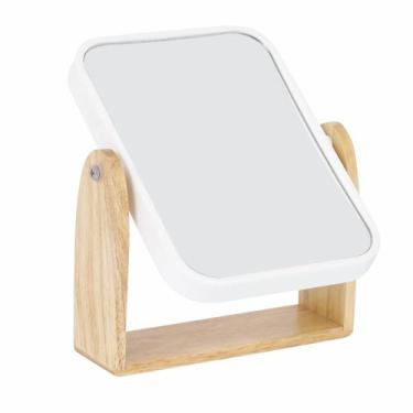 Imagem de Espelho Retangular Moldura Suporte Bambu Maquiagem Banheiro - Ami, Ver