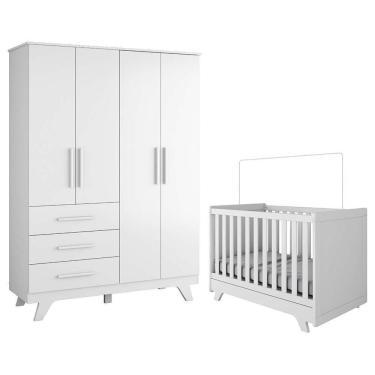 Imagem de Jogo De Quarto Infantil Retrô Guarda Roupa E Berço Branco Brilho - Móveis Peroba