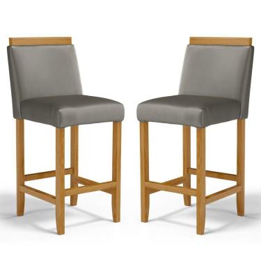 Imagem de Kit Com 2 Banquetas Eloá Madeira Maciça Assento Estofado Para Bancada Veludo Chumbo 109