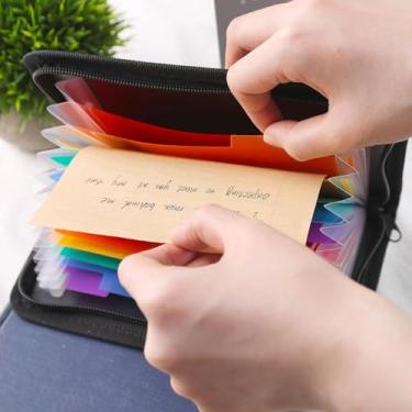 Imagem de Organizador de arquivos sanfonado com 13 bolsos organizador de cupons carteira de recibos pequena pasta de arquivos expansível pequena pasta sanfonada com zíper (arco-íris preto)