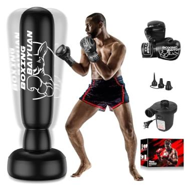 Imagem de Saco de pancadas independente de 188 cm para adultos e adolescentes, saco de boxe espesso com suporte, bolsa pesada com luvas de boxe e bomba de ar elétrica, para iniciantes treinando MMA Thai