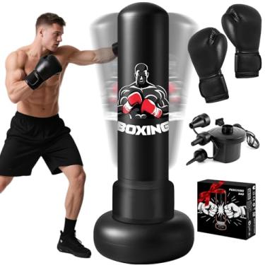 Imagem de Saco de pancadas para adultos com suporte, saco de boxe pesado de 188 cm com luvas de boxe e bomba, sacos de kickboxing para homens, adolescentes, iniciantes, treinamento, MMA Muay Fitness Thai