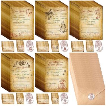 Imagem de Kit de carta para o Papai Noel, 225 peças, cartões de Natal vintage, elfo da neve, papel de carta de Natal, papelaria com envelopes, carimbos, adesivos, kit de escrita de cartas oficiais para artigos
