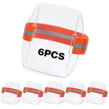 Imagem de DOPENSPI Suporte de crachá de braço de 6 peças, à prova d'água, com alça elástica refletiva ajustável, porta-crachás, cruzeiro, para funcionários esportivos, escritório, tamanho universal (laranja)