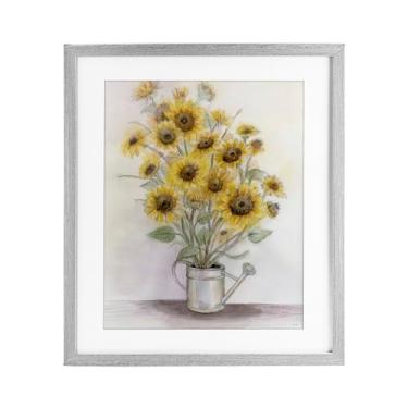 Imagem de Stupell Industries Girassóis em regador impressão emoldurada cinza sob vidro, design de Patti Bishop, 21 x 17