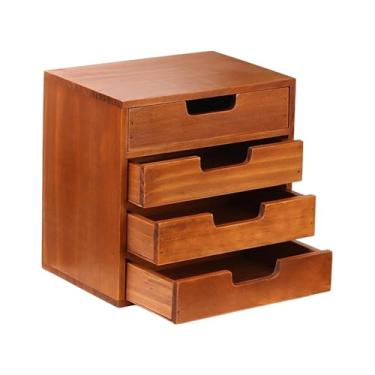 Imagem de KiBcsLic Organizador de mesa com gavetas, em madeira, multiuso, para guardar artigos de escritório, produtos de higiene pessoal, contas e joias.