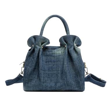 Imagem de GJHFCXSO Bolsa Jeans Feminina com Zíper e Babados Estilo Saco Vintage Transversal e com Bolsos,Blue