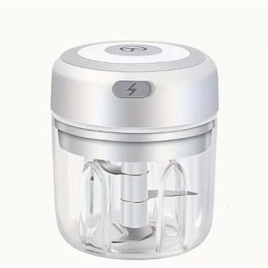 Imagem de Mini cortador de alimentos, espremedor de alho elétrico, carregamento USB, moedor elétrico de vegetais, operação com uma mão, fácil de limpar (branco, 250 ml)
