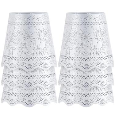 Imagem de YISUN Conjunto de 6 abajures para lustre, abajur de metal pequeno, 9,9 cm, parte superior x 15 cm inferior x 14 cm de altura, adequado para lâmpadas de candelabro, abajures de encaixe de encaixe (flor