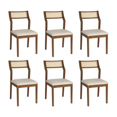 Imagem de Conjunto 6 Cadeiras De Jantar Lagum Conforto Estofada Jequitibá Terra Linho Bege Palha Sextavada