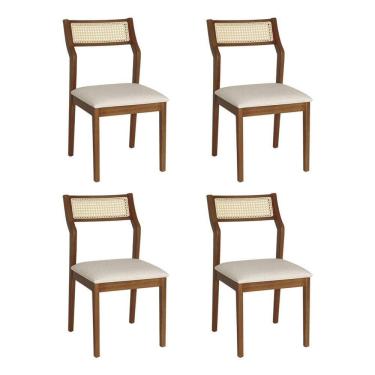 Imagem de Conjunto 4 Cadeiras De Jantar Lagum Jequitibá Terra Assento Linho Bege Palha Sextavada