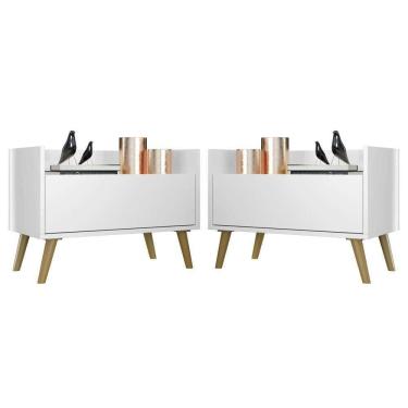 Imagem de Kit Com 2 Mesas De Cabeceira 80Cm Retrô Multimóveis V4002 Branca/Natural Branco/Natural