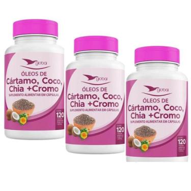 Imagem de Suplemento Alimentar Kit 3 Óleos de Cártamo, Coco, Chia e Cromo 120 Ca