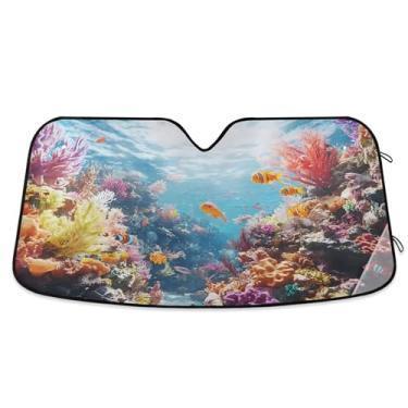 Imagem de SEHANY Para-brisa de carro colorido de recifes de corais e peixes, para-sol para mulheres, pára-brisa frontal dobrável, bloqueia raios UV, mantém o veículo fresco, para-sol de carro para caminhão SUV