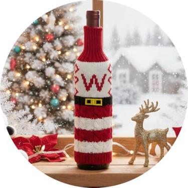 Imagem de Suéter de Natal para garrafa de vinho com letra A – Z, garrafas de manga de malha, decoração de mesa, reutilizável, roupa de garrafa estilo Papai Noel