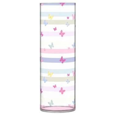 Imagem de JUZIHAI Vaso de flores com estampa de listras pastel 9,9 cm x 30 cm de cilindro de plástico moderno para decoração de casa de centro de mesa de casamento