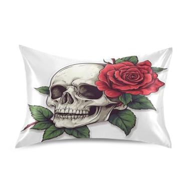 Imagem de JUZIHAI Fronha de cetim rosa esqueleto, fronha de seda suave e fresca, fronha de seda com fecho de envelope macio e respirável para cabelo e pele, tamanho king 50,8 x 101,6 cm x 1