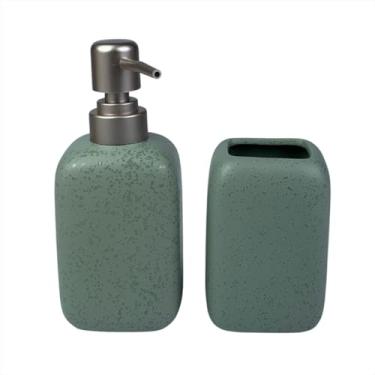 Imagem de Jogo Lavabo Cerâmica 2 Peças Dispenser Sabonete Líquido Copo Multiuso Detalhes Modernos