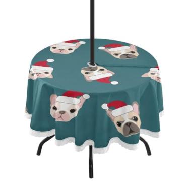 Imagem de Qilmy Toalha de mesa redonda impermeável de 152 cm com orifício para guarda-chuva e zíper – uso externo / interno resistente para pátio, churrascos, piqueniques, festas (serve para mesas circulares)