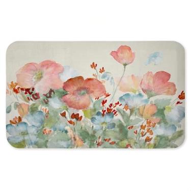 Imagem de Tapete antifadiga A Day With Pink Flowers, ergonômico acolchoado para cozinha e tapete de pé com suporte antiderrapante, tapete confortável ecológico, design por Lanie Loreth, 76 cm x 45 cm