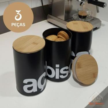 Imagem de Conjunto Porta Mantimentos Lata Metal Galvanizado 100ml Café Biscoito 