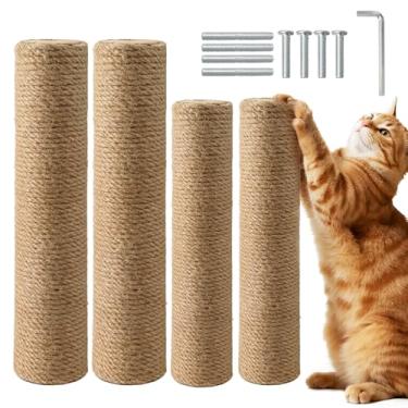 Imagem de Pacote com 4 postes de substituição para arranhadores para gatos, postes de sisal de 21,8 x 2,7 polegadas com parafusos M8, peças de recarga para torres internas de gatos e conserto de móveis - marrom