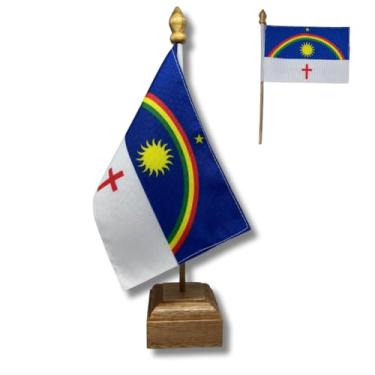 Imagem de Bandeira de Mesa Elegance Pernambuco, Decorativa, Dupla Face, Multicolorido, 19x30cm, Base em Madeira Natural, para Escritório, Eventos, Escolas