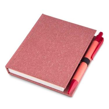 Imagem de Bloco de Anotações em Papelão Reciclado com Capa Dura, 100 Folhas Brancas, Sticky Notes e Caneta em Papel Reciclado (3, Vermelho)