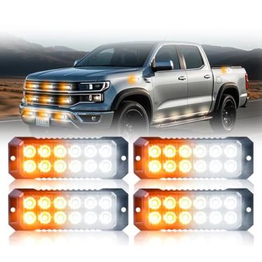 Imagem de Nrgedzam 4 peças de luzes estroboscópicas de 12 LEDs para caminhões 12 V-24 V, montagem em superfície, grade estroboscópica de emergência, recurso de sincronização, mini luzes de aviso de segurança