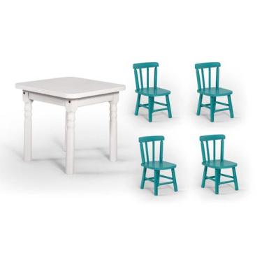 Imagem de Conjunto Mesinha Infantil Branca com 4 Cadeiras Kids Turquesa - Straub