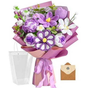 Imagem de Alecono Grande buquê de flores de crochê, flores tricotadas, rosas de tulipa de crochê de girassol artificial como um presente para namorados, aniversário de formatura (laranja)