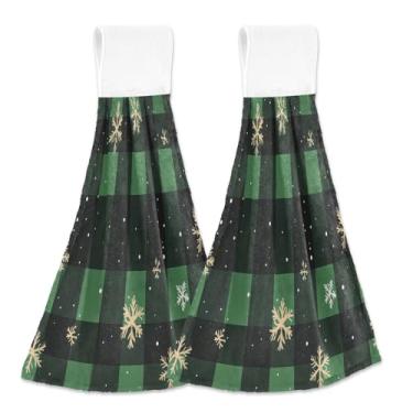 Imagem de Blueangle 2 Pçs Flocos de Neve Preto Buffalo Xadrez Pendurado Toalha de Mão Toalha de Mão Absorvente Macio Coral Veludo Pano para Cozinha Banheiro (644)