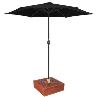 Imagem de Kit Ombrelone Guarda Sol Ipanema 2,5m Articulado Preto com Base Revestida Madeira Branco Jardim Piscina Praia - AMZ