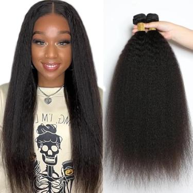 Imagem de Yaki Feixes de Cabelo Humano Yaki Feixes de Cabelo Humano Yaki 66 cm Extensões de Cabelo Remy Virgem Brasileiro Não Processado Preto Natural Kinky Liso Ofertas