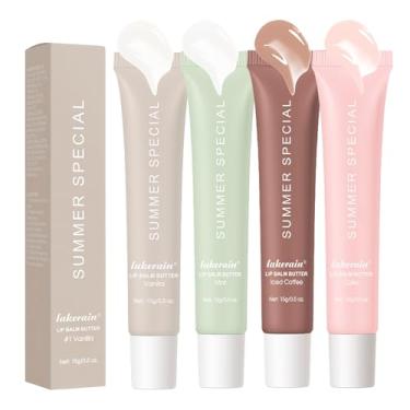 Imagem de Conjunto de 4 unidades de bálsamo nutritivo de manteiga brilhante, protetor labial matizado, hidratante de longa duração, não pegajoso, conjunto de cuidados labiais