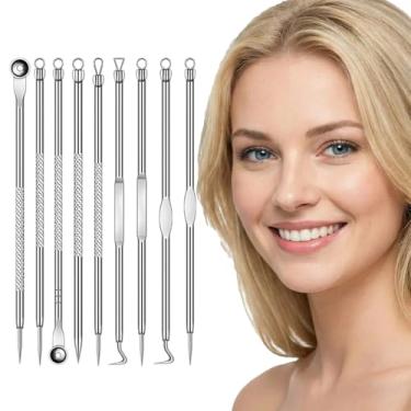Imagem de Kit de pinças de cravos de aço inoxidável, 9 peças para remoção de manchas e cravos para rosto e nariz/ferramenta de extração de pinças