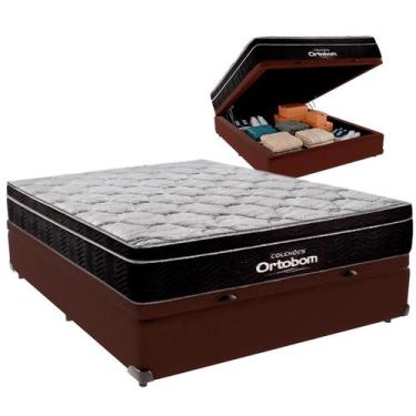 Imagem de Cama Box Baú Casal e Colchão Elegant Molas Ensacadas Ortobom Marrom