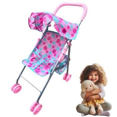 Imagem de Carrinho Boneca Reborn Passeio Metal Menina Rosa Cobertura - DM Toys B