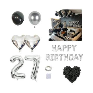 Imagem de Balão De Alumínio Em Forma De Coração Preto E Prateado Com Pétalas De 