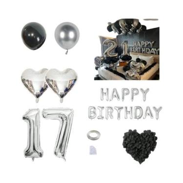 Imagem de Balão De Alumínio Em Forma De Coração Preto E Prateado Com Pétalas De 