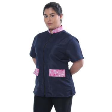 Imagem de Jaleco Groomer Feminino Anti Pelos Uniforme Tosador Azul Marinho - Duk
